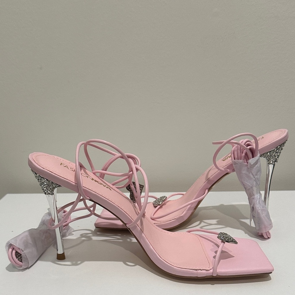 New With Tags Fashion Nova Light Pink Strappy Heels- NWT